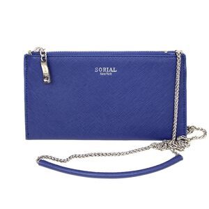 SORIAL BLUE GENUINE LEATHER CHAIN STRAP X-BODY CLUTCH SHOULDER BAG HANDBAG PURSE